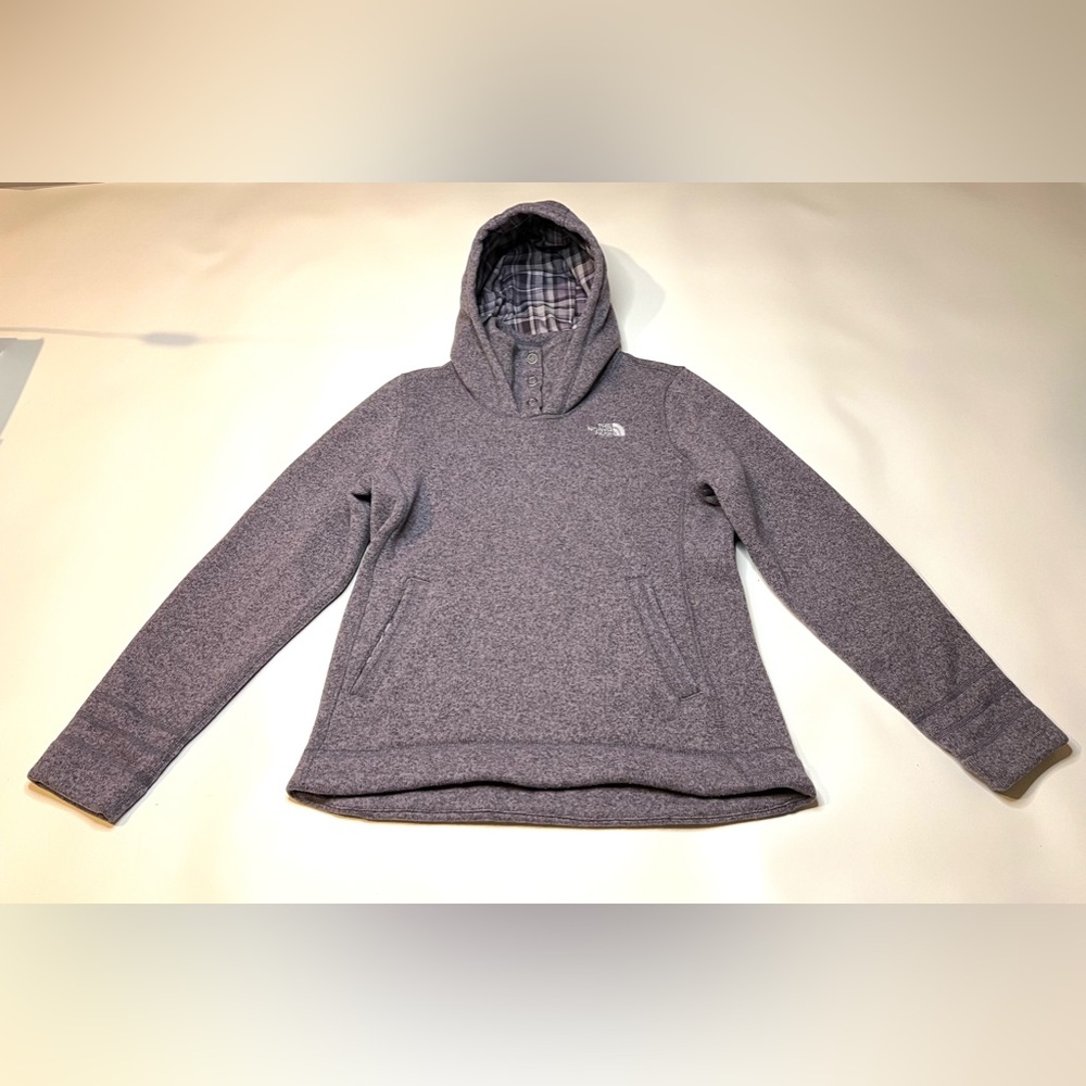 The North Face Purple Hoodie Pullover Button Collar Hood Ski Soft Cozy Size M